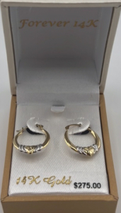 14K Gold Hoop Earrings With Heart Details