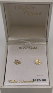 10K Gold Cubic Zirconia Dainty Crown Earrings