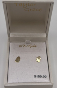 10K Gold Flat Layered Hearts Earrings