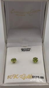 10K Gold and Genuine Peridot Stud Earrings