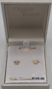 10K Gold Cubic Zirconia Dainty Crown Earrings