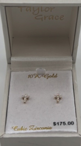 10K Gold Cubic Zirconia Dainty Cross Earrings