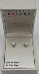 Sterling Silver and Opal Dainty Heart Earrings