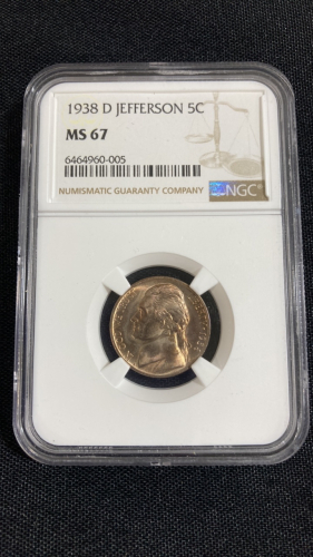 1938-D MS67 NGC Gem Jefferson Nickel