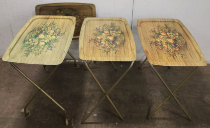 (4) Metal Vintage TV Trays/ Folding End Tables