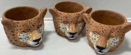 (3) Cheetah Head Garden Pots