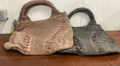 (2) Matching Homeade Tote Bags (1 Smokey Grey and 1 Medium Brown)