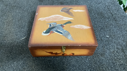 Wood Box With Duck Painted On 12”X12”X4” Please Inspect