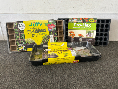(2) Jiffy Seed Starting Greenhouse Kits and (1) Pro Hex Seed Starting Tray