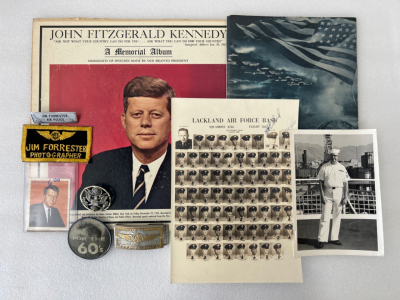 Vintage Military Book, Badges, Belt Buckle, J.F.K. And Robert Kennedy Memoribilia Please Insepct