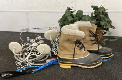 Pro Line* Men’s Boots (USM10), Metal Hanging Candle Holders, Hanging Basket With Cocnut Liner, And More! [A]