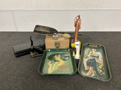 Coca-Cola Trays, Lock Boxes, Vintage Can opener and More