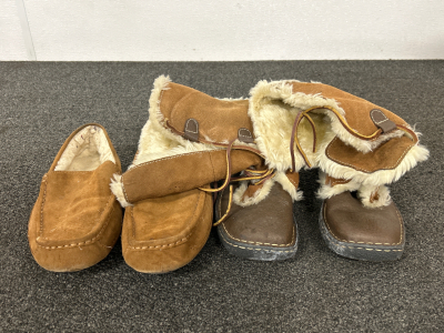 Pair of Woman&rsquo;s Size 10 Fur Boots and Size 9 Sherpa Slippers Please Inspect