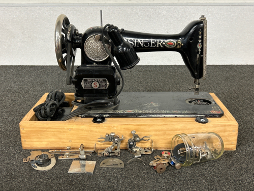 Antique Singer Sewing Machine with Parts - Please Inspect