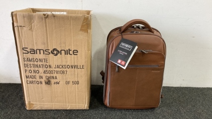 Samsonite Business Classic Leather Cognac Brown Backpack