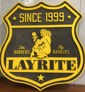 (1) Yellow and black Layrite For Barbers By Barbers Sign