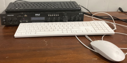 (1) Pyle Amplifier Audio Receiver System, (1) HP Keyboard with Matching Wired Mouse (1) Black HP Keyboard