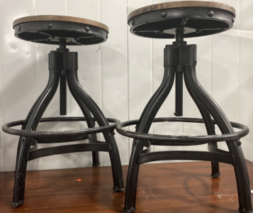 (2) Salon Black and Wooden Stools
