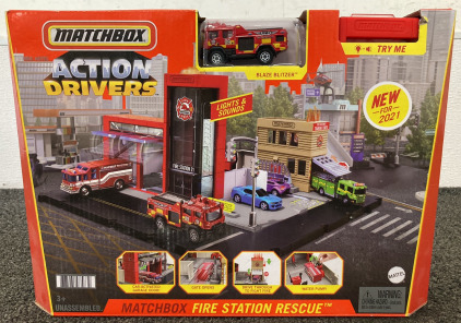 Matchbox Action Drivers Fire Station Rescue Set- New In Box