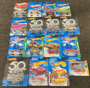 Factory Sealed Hot Wheels Cars. Includes: The Beatles Yellow Submarine, Barbie Stingray And More