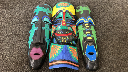 (3) Painted Carved Wood Masks