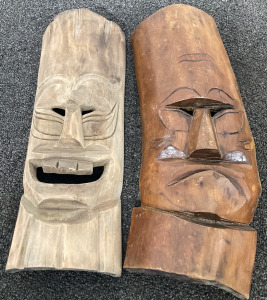 (2) 17-18&rdquo; Carved Wood Tiki Masks