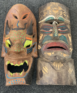 (2) 17&rdquo; Carved Wooden Masks