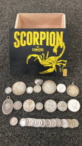 Cigar Box With US Silver Coins- Please Inspect For Authenticity
