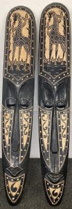 Pair of 39&rdquo; Carved Wooden Masks