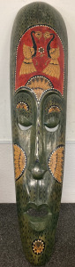 38&rdquo; Painted Wooden Mask With Shell Inlay