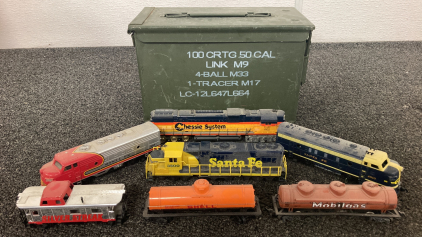 Ammo Can With Model Railroad Engines And Cars