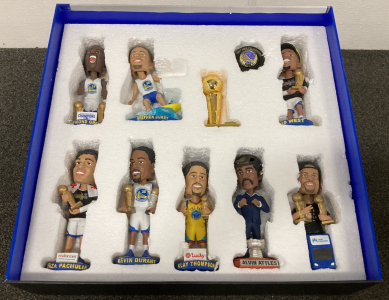 Golden State Warriors 2017 Championship Bobble Head, Ring And Trophy Set