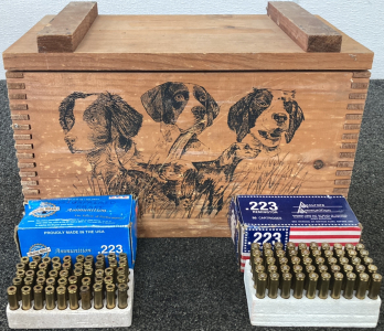 Wooden Box With (100) Unprimed/Spent .223 Remington Shellcases