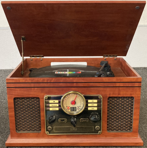 Victrola ITVS-200B Wooden 6-in-1 Nostalgic Record Player with Bluetooth and 3 Speed Turntable, Mahogany. — Works