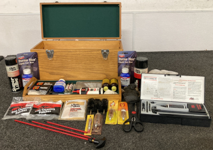 Gun Cleaning Supplies In Wooden Box