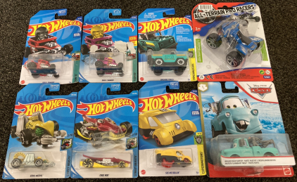 (6) Factory Sealed Hot Wheels Cars, Cars Mater And All-Terrain Pro Racers Quad