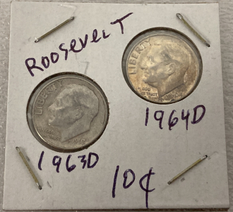 1963D & 1964D Roosevelt Dimes- Please Inspect For Authenticity