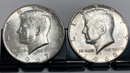 1967-68 90% Silver Kennedy Half Dollars— Verified Authentic