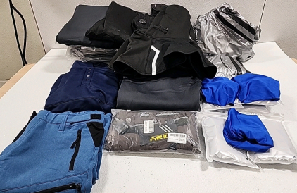 (5) Packs of Blue Du-Rags, Vinyl Track Suit, Sweat Pants, Sweat Shirts, Shorts, and More!