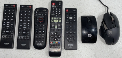 (5) TV Remote Controls, (2) Comuter Mice