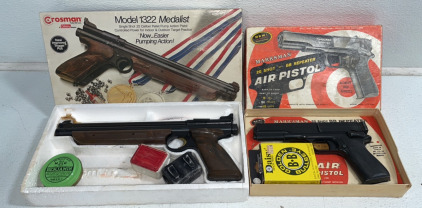 Vintage Crosman* Medalist Single Shot .22 Caliber Pellet Pump Action Pistol, And Marksman 20-Shot BB Repeater Air Pistol