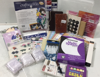 (2) 12&rdquo;x12&rdquo; Scrapbooks (1) Scrapbook Case (1) 500 Sheets Multi System Paper (3) 12&rdquo;x12&rdquo; Scrapbook Refills (1) 436pc Sticker Sheets (1) 10pc Ball Point Pens (1) Sidewalk Chalk &hellip; and more