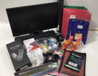 HP 22&rdquo; Monitor; Logitech Keyboard; Steam Deck Case (5) 6pack Plastic Folders (2) Foldable Clipboard (2) Tape Dispensers (1) Large Gaming Mousepad&hellip; and more