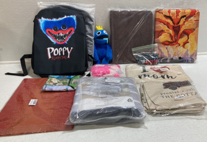 (2) Poppy bags, Queen Duvet Cover, Decorative Pillow Covers, Naruto Card Binder, Pokémon Card Binder, and More!