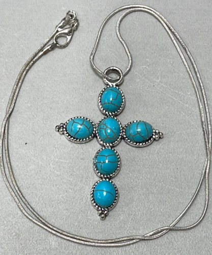 (1) Turquoise Cross Tibetan Silver .925 Necklace