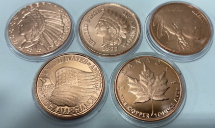 (5) Pieces .999 Fine Copper Rounds