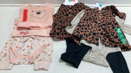 Baby Clothes: (1) Winnie the Pooh 9m, (2) Brown/Black 18m