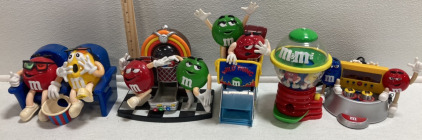 (4) Assorted M&M Candy Dispensers, (1) M&M Radio Clock