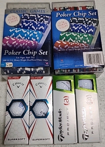 (2) Poker Chip Sets, (4) Sets of Golf Balls