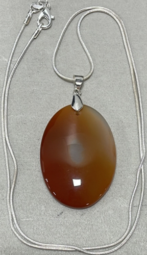 (1) 66.40ct Red Agate Gemstone Oval Silver .925 Necklace